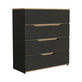 Dresser Oboe, Superior Top, Four Drawers, Black Wengue Light Oak Finish Light Oak Particle Board