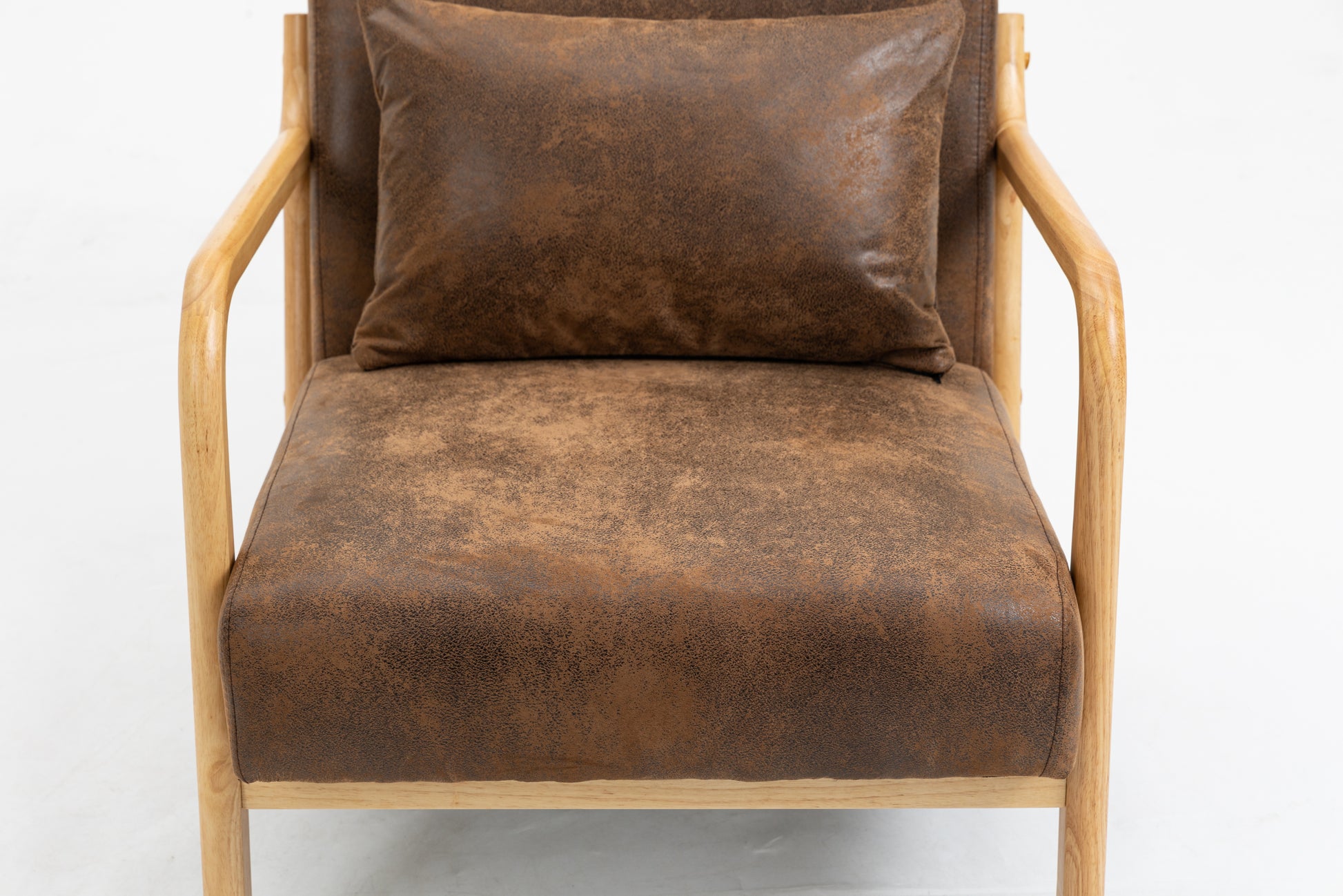 Mid Century Modern Accent Chair With Wood Frame, Upholstered Living Room Chairs With Waist Cushion, Reading Armchair For Bedroom Sunroom White Cotton Pu Leather