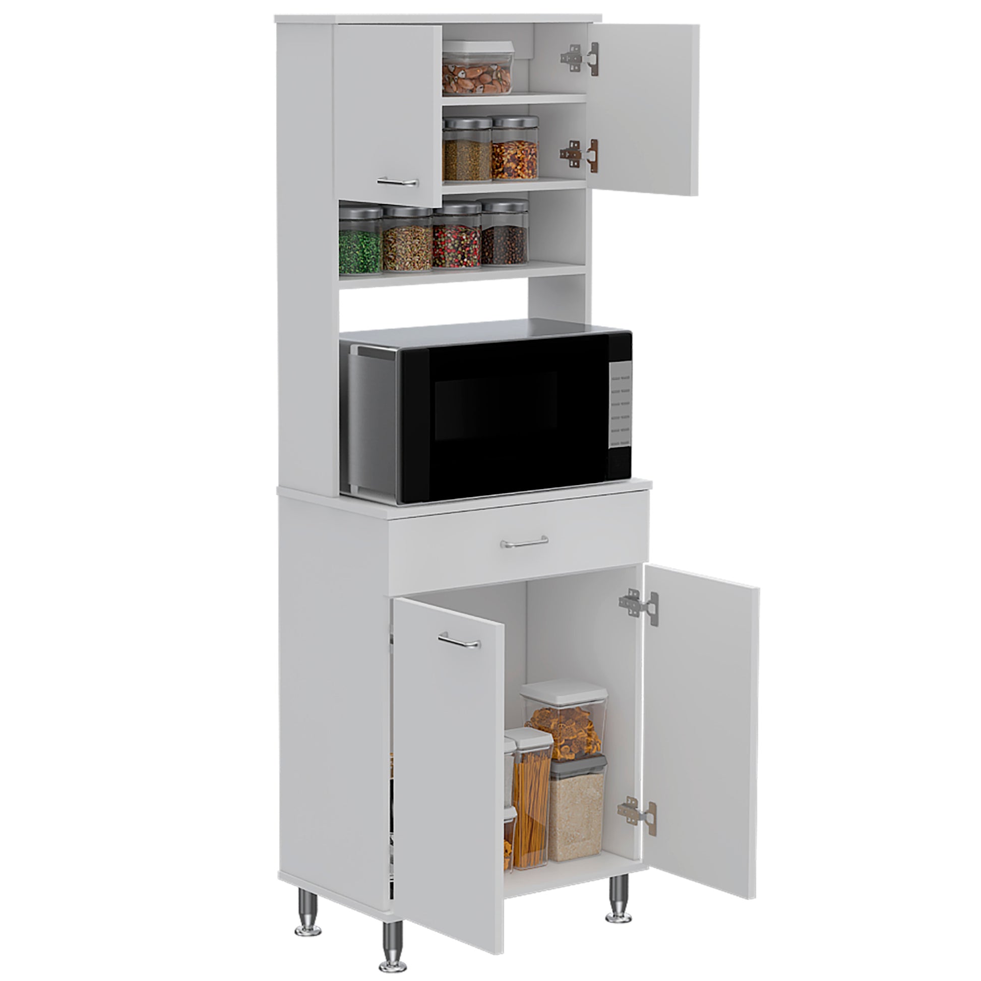 Pantry Piacenza,Two Double Door Cabinet, White Finish White Particle Board