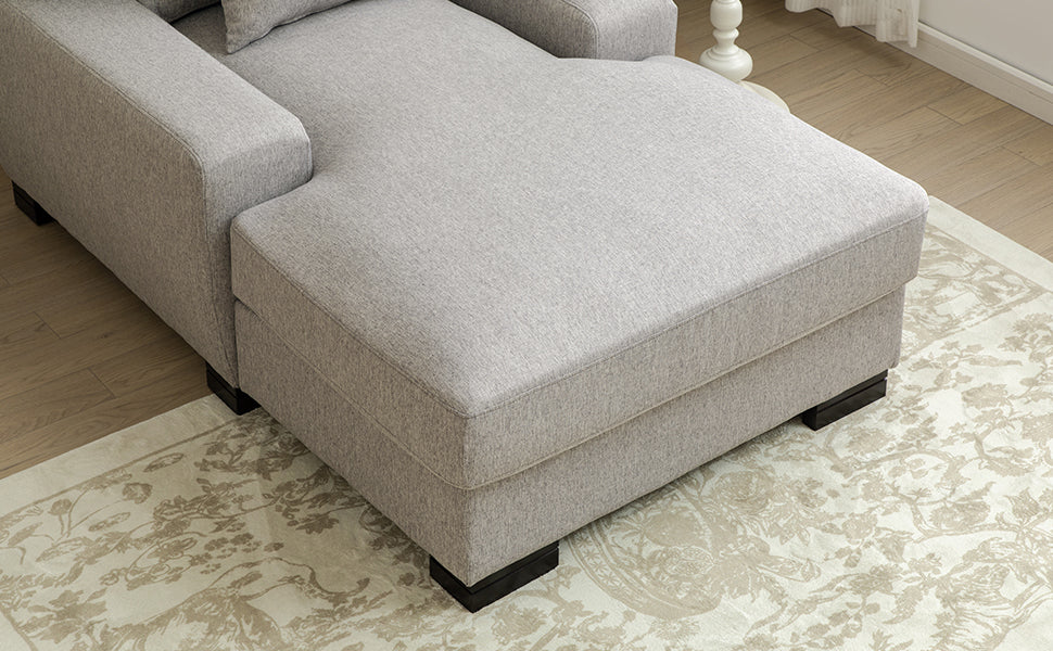 Modern Mid Century Indoor Oversized Chaise Lounger Comfort Sleeper Sofa With Pillow And Soild Wood Legs, Linen, Gray Gray Linen