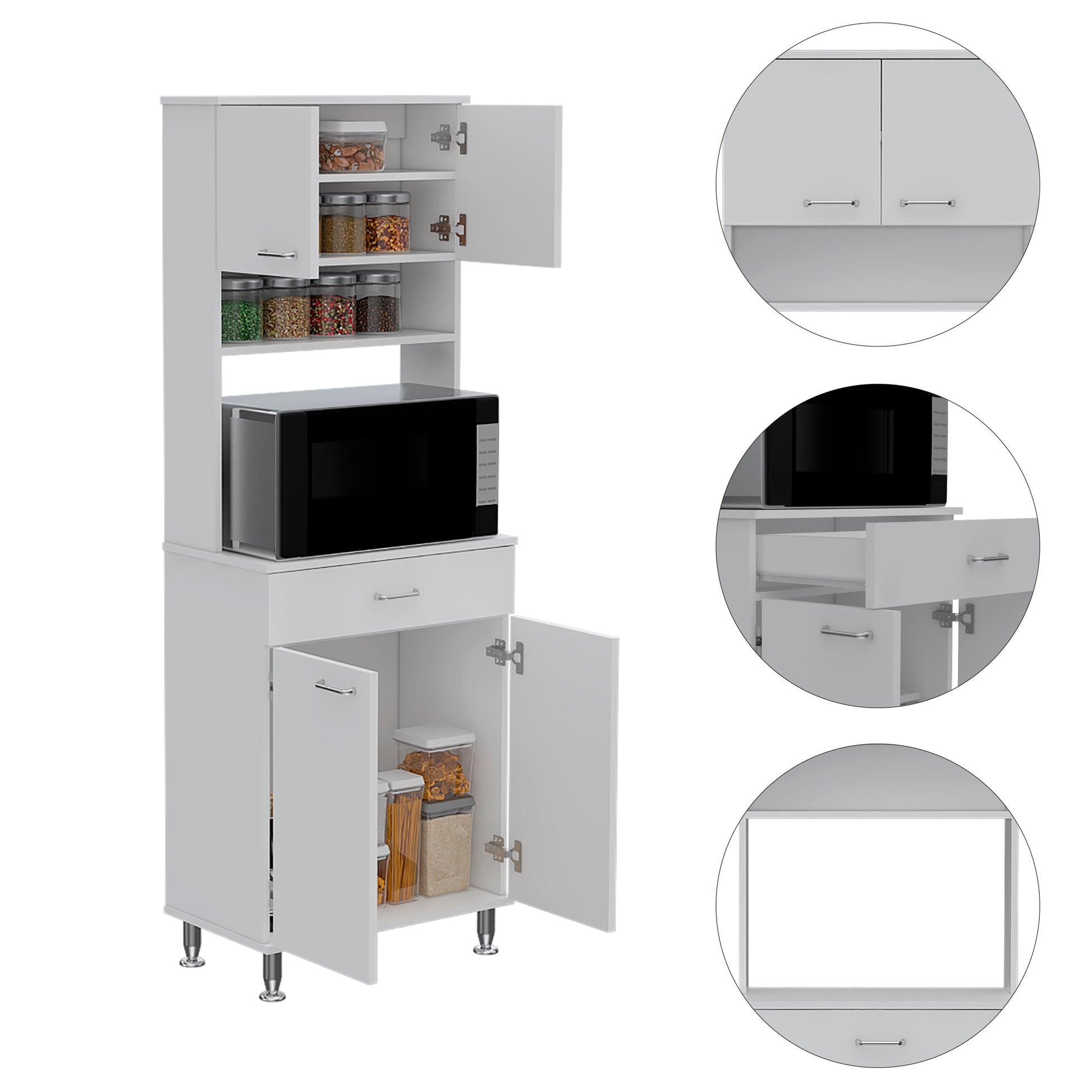 Pantry Piacenza,Two Double Door Cabinet, White Finish White Particle Board