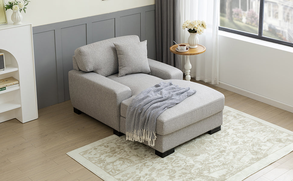 Modern Mid Century Indoor Oversized Chaise Lounger Comfort Sleeper Sofa With Pillow And Soild Wood Legs, Linen, Gray Gray Linen