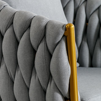 Handwoven Modern Chairs, Casual Chairs, Universal Foot Nails, Metal Chair Legs With Pillows Grey Grey Primary Living Space Linen