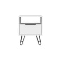 Nightstand Skyoner, Single Drawer, Hairpin Legs, White Finish White Particle Board
