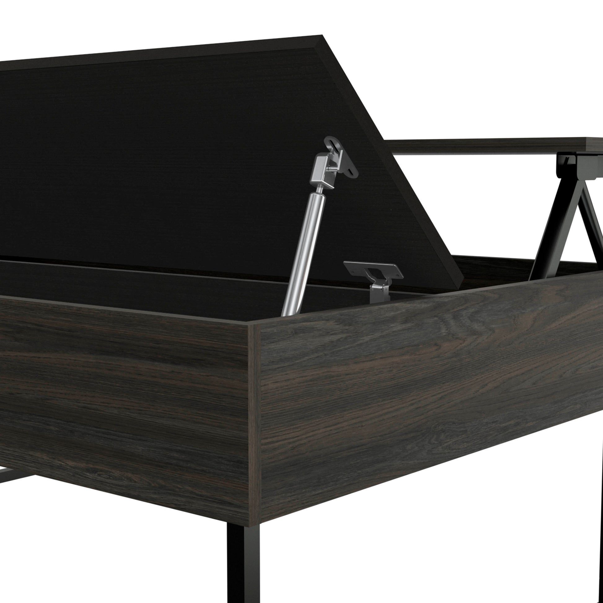 Lift Top Coffee Table Wuzz, Two Legs, Two Shelves, Carbon Espresso Black Wengue Finish Espresso Particle Board