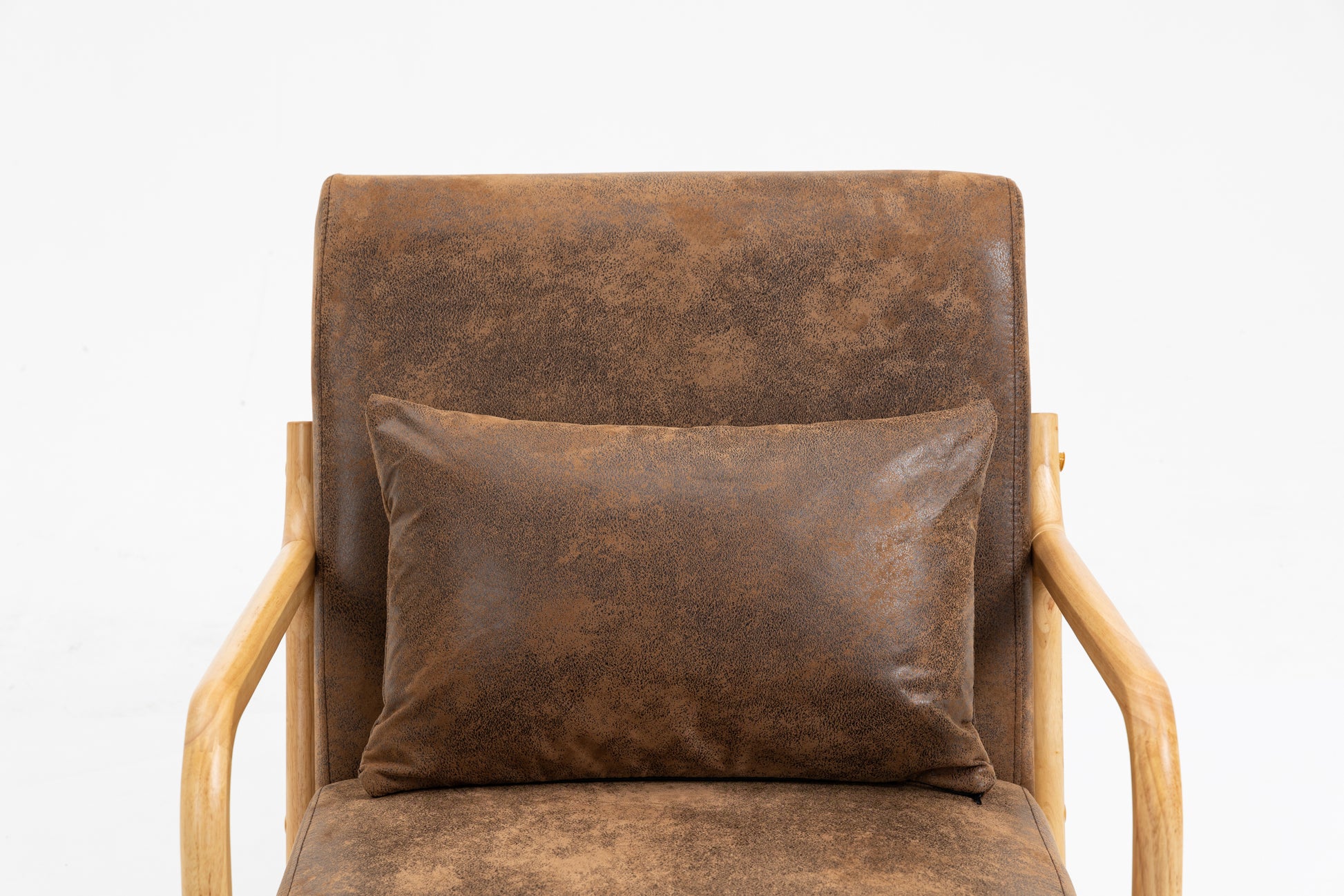 Mid Century Modern Accent Chair With Wood Frame, Upholstered Living Room Chairs With Waist Cushion, Reading Armchair For Bedroom Sunroom White Cotton Pu Leather
