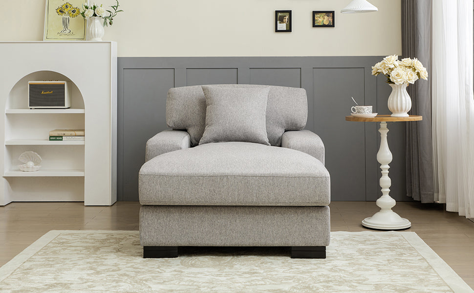 Modern Mid Century Indoor Oversized Chaise Lounger Comfort Sleeper Sofa With Pillow And Soild Wood Legs, Linen, Gray Gray Linen