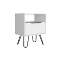Nightstand Skyoner, Single Drawer, Hairpin Legs, White Finish White Particle Board