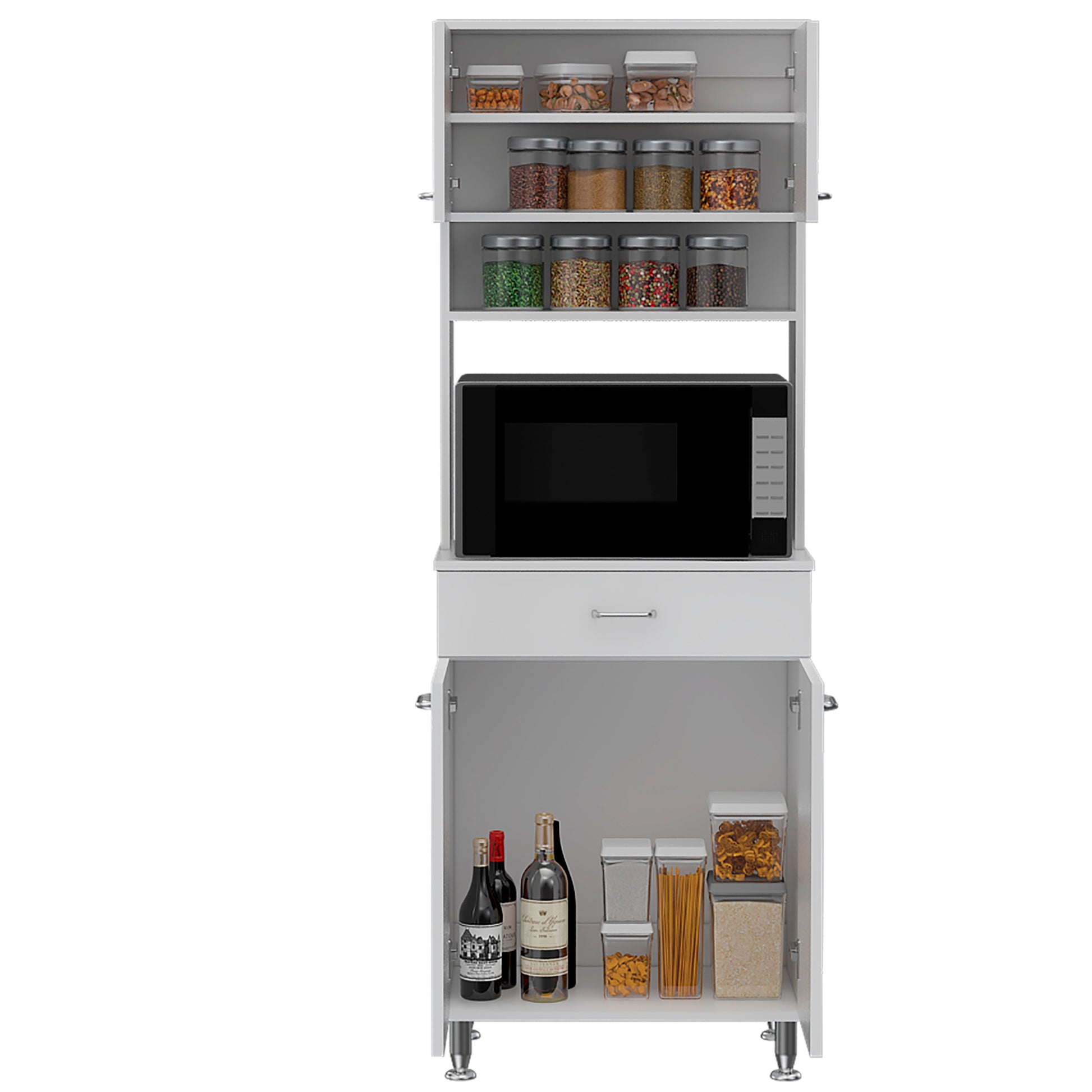 Pantry Piacenza,Two Double Door Cabinet, White Finish White Particle Board