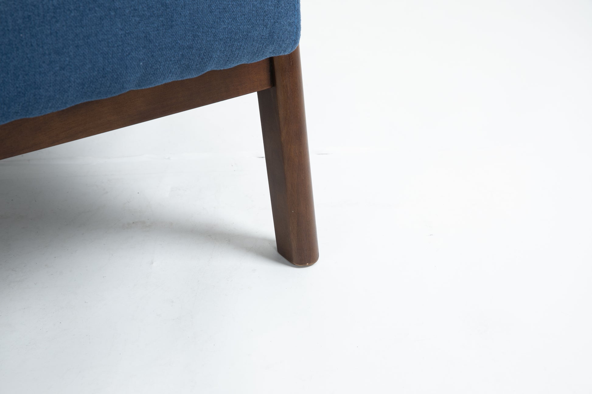 Mid Century Modern Accent Chair With Wood Frame, Upholstered Living Room Chairs With Waist Cushion, Reading Armchair For Bedroom Sunroom Blue Cotton Velvet