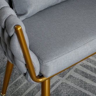 Handwoven Modern Chairs, Casual Chairs, Universal Foot Nails, Metal Chair Legs With Pillows Grey Grey Primary Living Space Linen