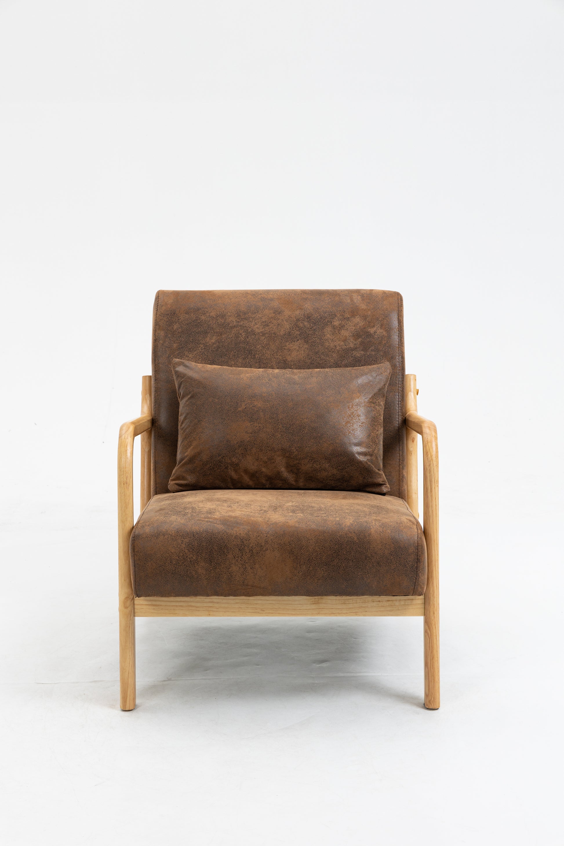 Mid Century Modern Accent Chair With Wood Frame, Upholstered Living Room Chairs With Waist Cushion, Reading Armchair For Bedroom Sunroom White Cotton Pu Leather