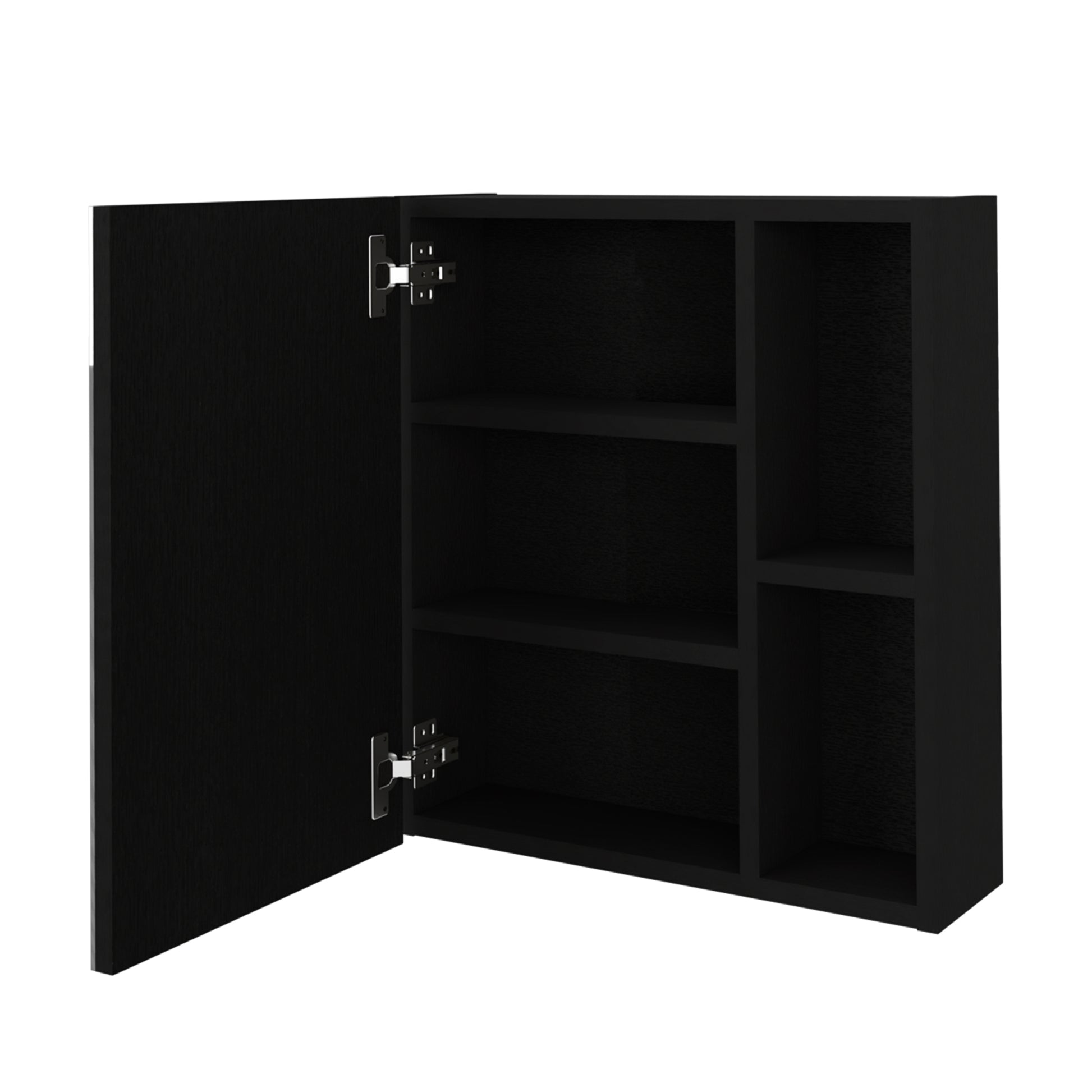 Medicine Cabinet Mirror Clifton, Five Internal Shelves, Black Wengue Finish Black Particle Board