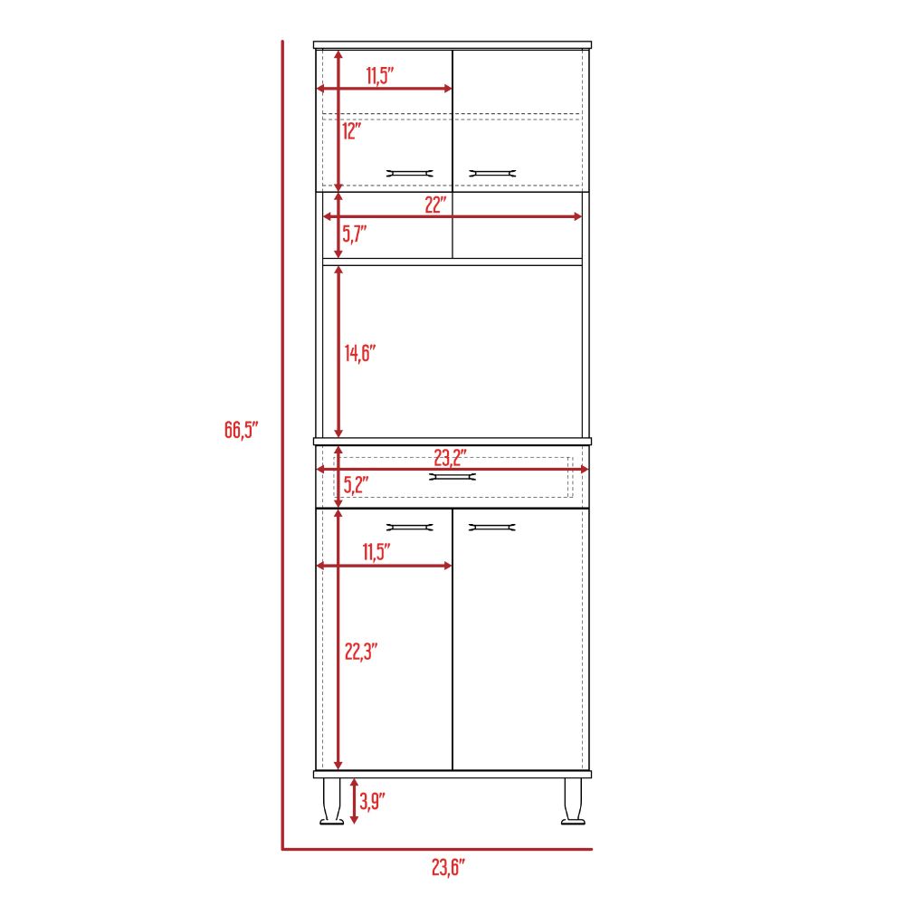 Pantry Piacenza,Two Double Door Cabinet, White Finish White Particle Board