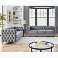 Contact Us For 3D Modeling Velvet Sofa For Living Room,Buttons Tufted Square Arm Couch, Modern Couch Upholstered Button And Metal Legs, Sofa Couch For Bedroom, Grey Velvet .2Pcs Gray Foam Velvet