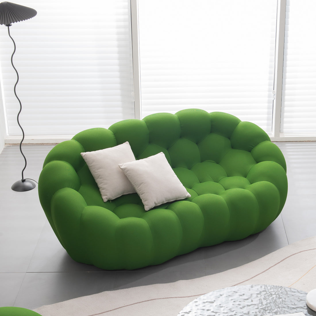 74.8'' Modern Bubble Floor Couch For Living Room,Green Green Foam Fabric 2 Seat