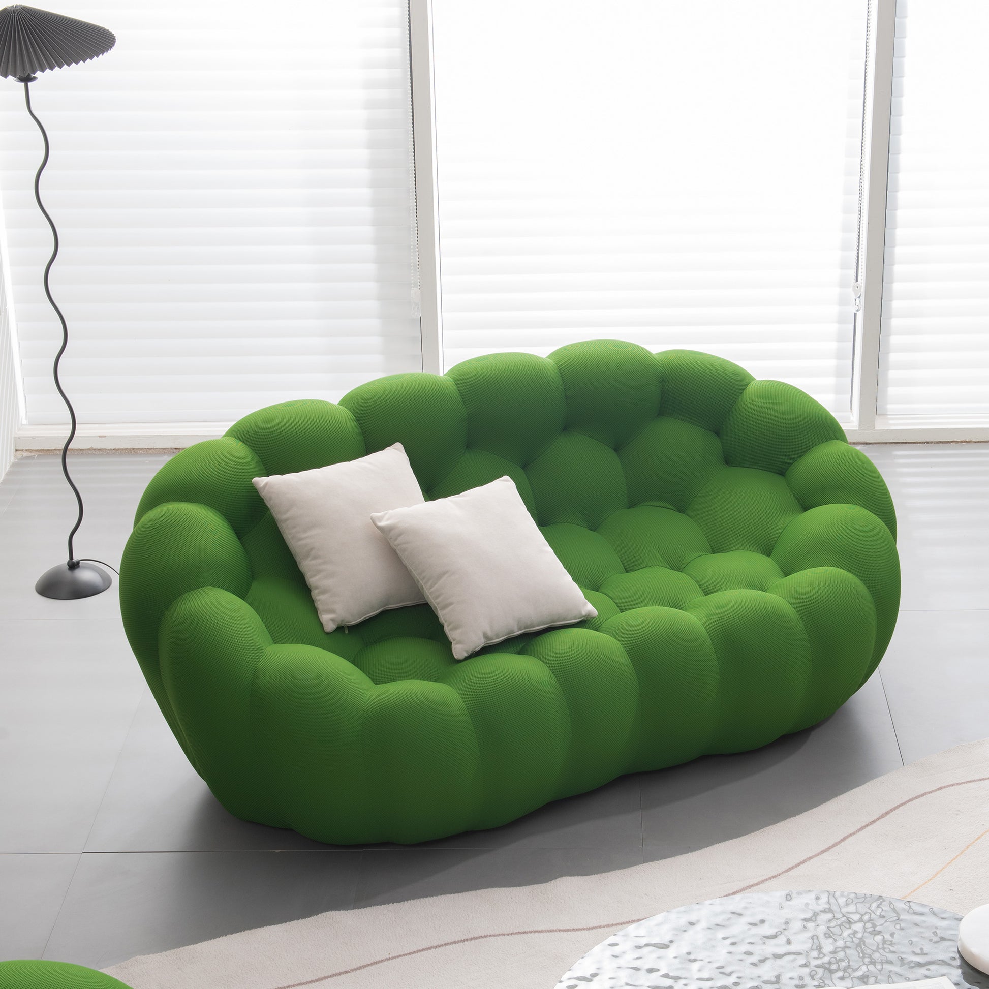74.8'' Modern Bubble Floor Couch For Living Room,Green Green Foam Fabric 2 Seat