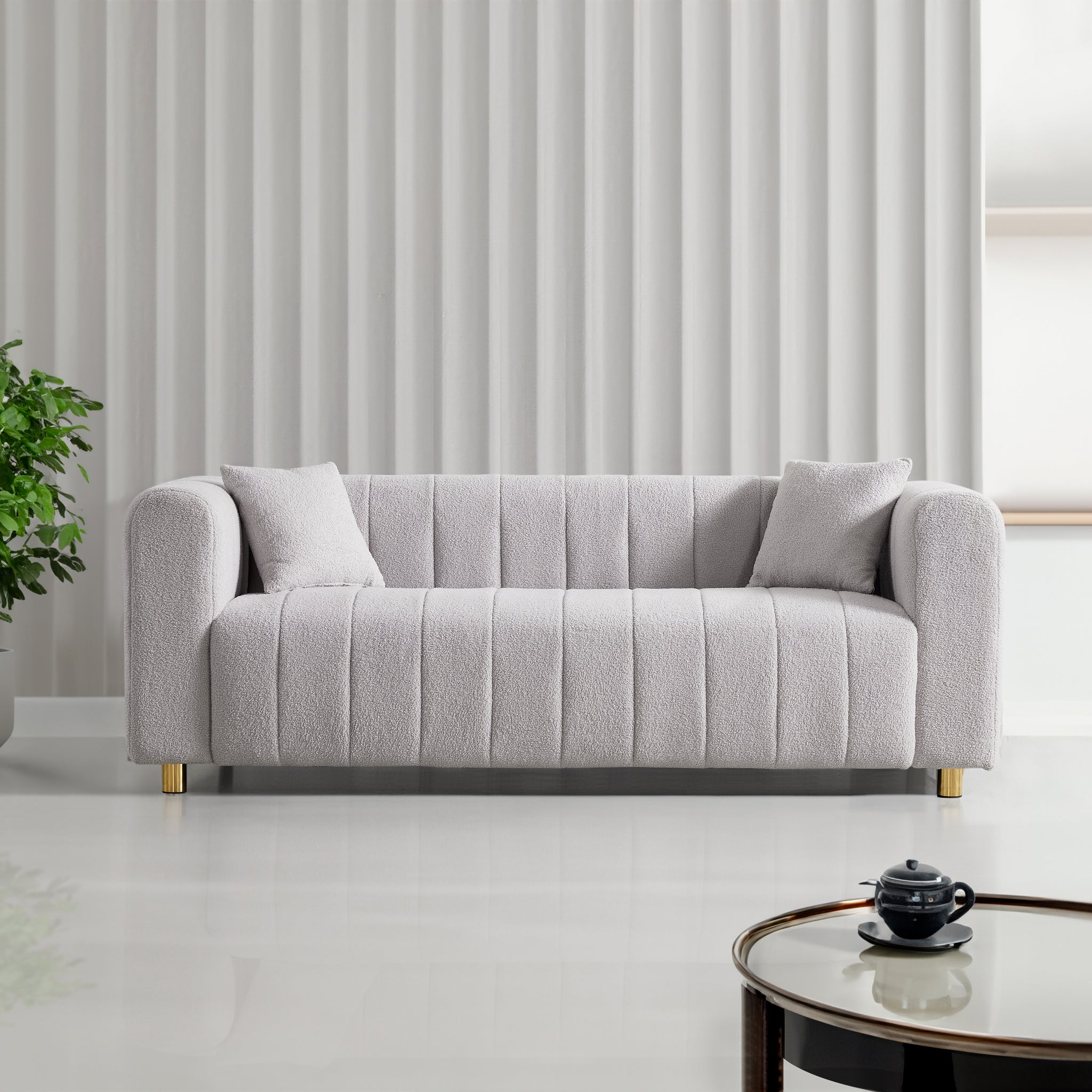 81.89"Teddy Large Modern Sofa With Gold Metal Legs,3 Seater Upholstered Sofa Beautiful Seats Furniture For Bedroom, Apartment Light Grey Teddy 3 Seat
