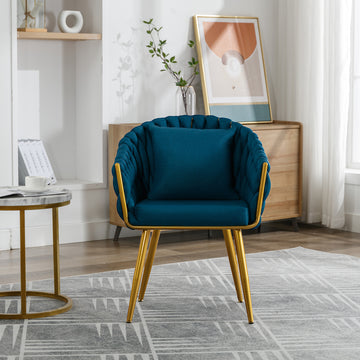 Handwoven Modern Chairs, Casual Chairs, Universal Foot Nails, Metal Chair Legs With Pillows Peacock Blue Navy Green Primary Living Space Linen