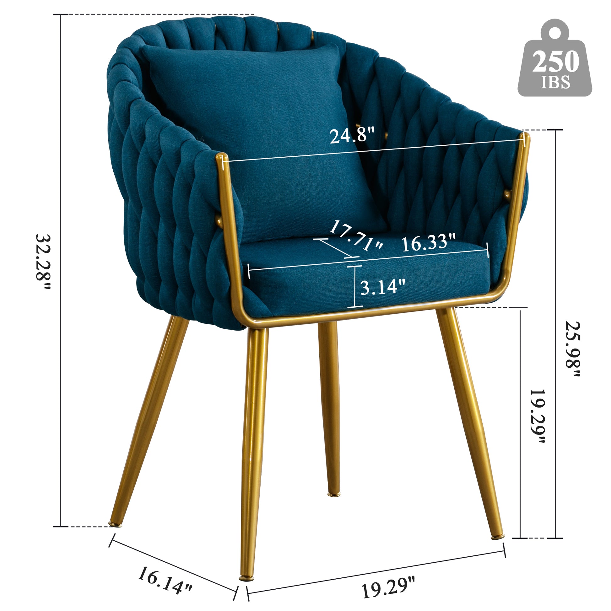 Handwoven Modern Chairs, Casual Chairs, Universal Foot Nails, Metal Chair Legs With Pillows Peacock Blue Navy Green Primary Living Space Linen