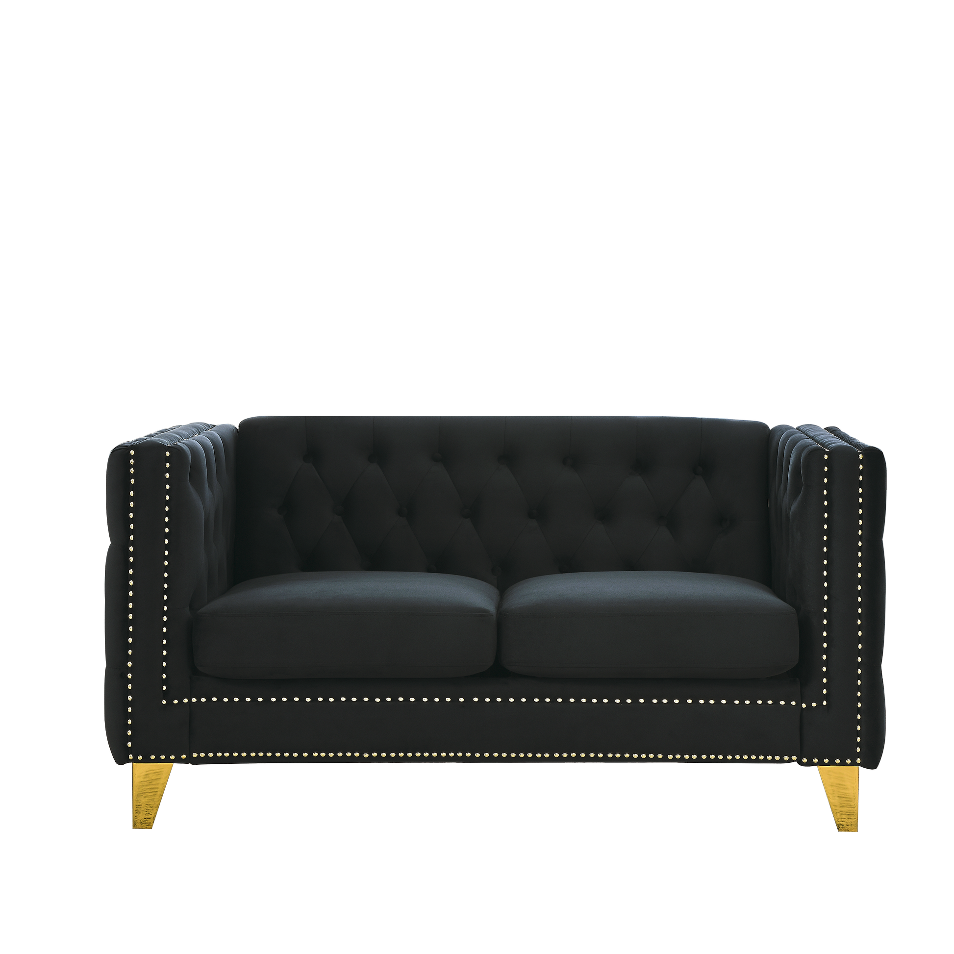 Contact Us For 3D Modeling Velvet Sofa For Living Room,Buttons Tufted Square Arm Couch, Modern Couch Upholstered Button And Metal Legs, Sofa Couch For Bedroom, Black Velvet 2S Black Foam Velvet
