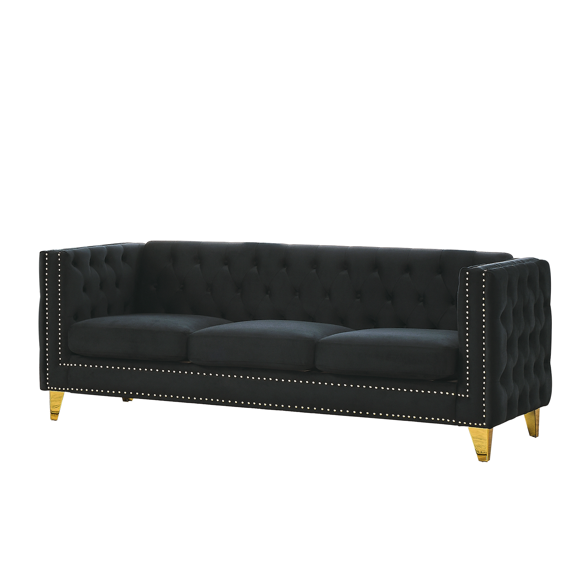 3 Seater 2 Seater Combination Sofa.Black Velvet Black Foam Velvet