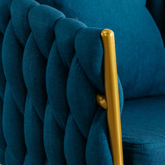 Handwoven Modern Chairs, Casual Chairs, Universal Foot Nails, Metal Chair Legs With Pillows Peacock Blue Navy Green Primary Living Space Linen