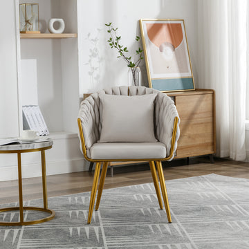 Handwoven Modern Chairs, Casual Chairs, Universal Foot Nails, Metal Chair Legs With Pillows Beige Navy Green Primary Living Space Linen