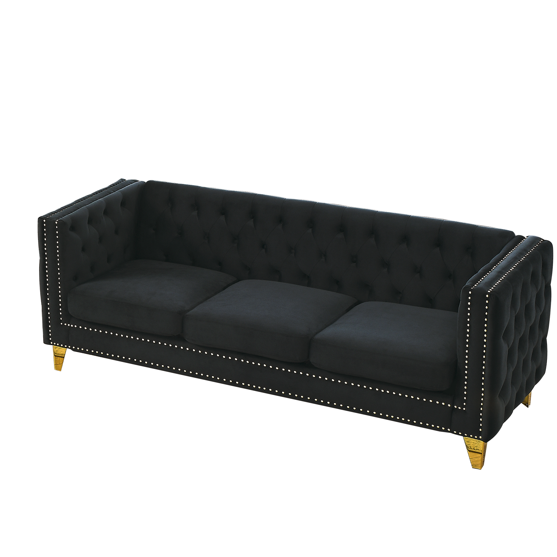 Contact Us For 3D Modeling Velvet Sofa For Living Room,Buttons Tufted Square Arm Couch, Modern Couch Upholstered Button And Metal Legs, Sofa Couch For Bedroom, Black Velvet W834S00022 Black Foam Velvet