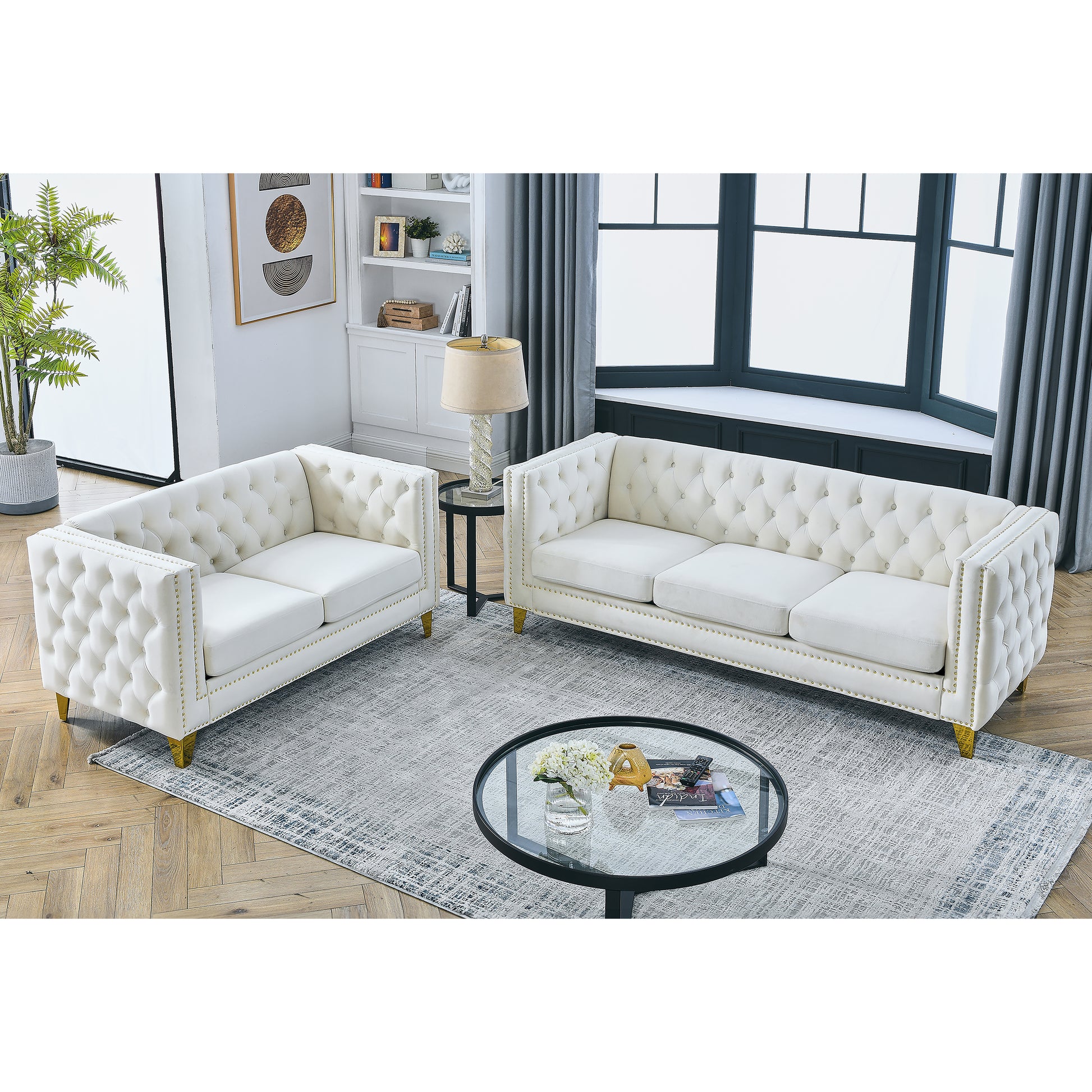 3 Seater 2 Seater Combination Sofa.Beige Velvet Beige Foam Velvet