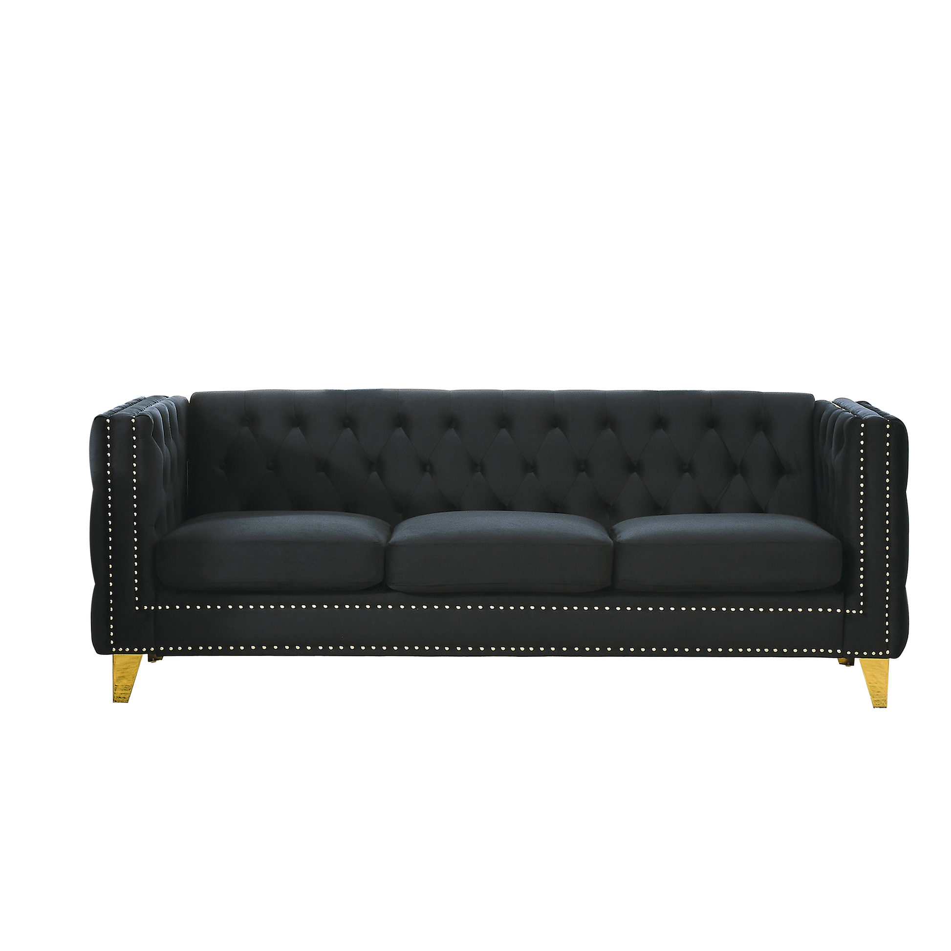 3 Seater 2 Seater Combination Sofa.Black Velvet Black Foam Velvet