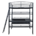 Full Size Loft Bed With 4 Layers Of Shelves And L Shaped Desk, Stylish Metal Frame Bed With A Set Of Sockets, Usb Ports And Wireless Charging, Black Black Metal