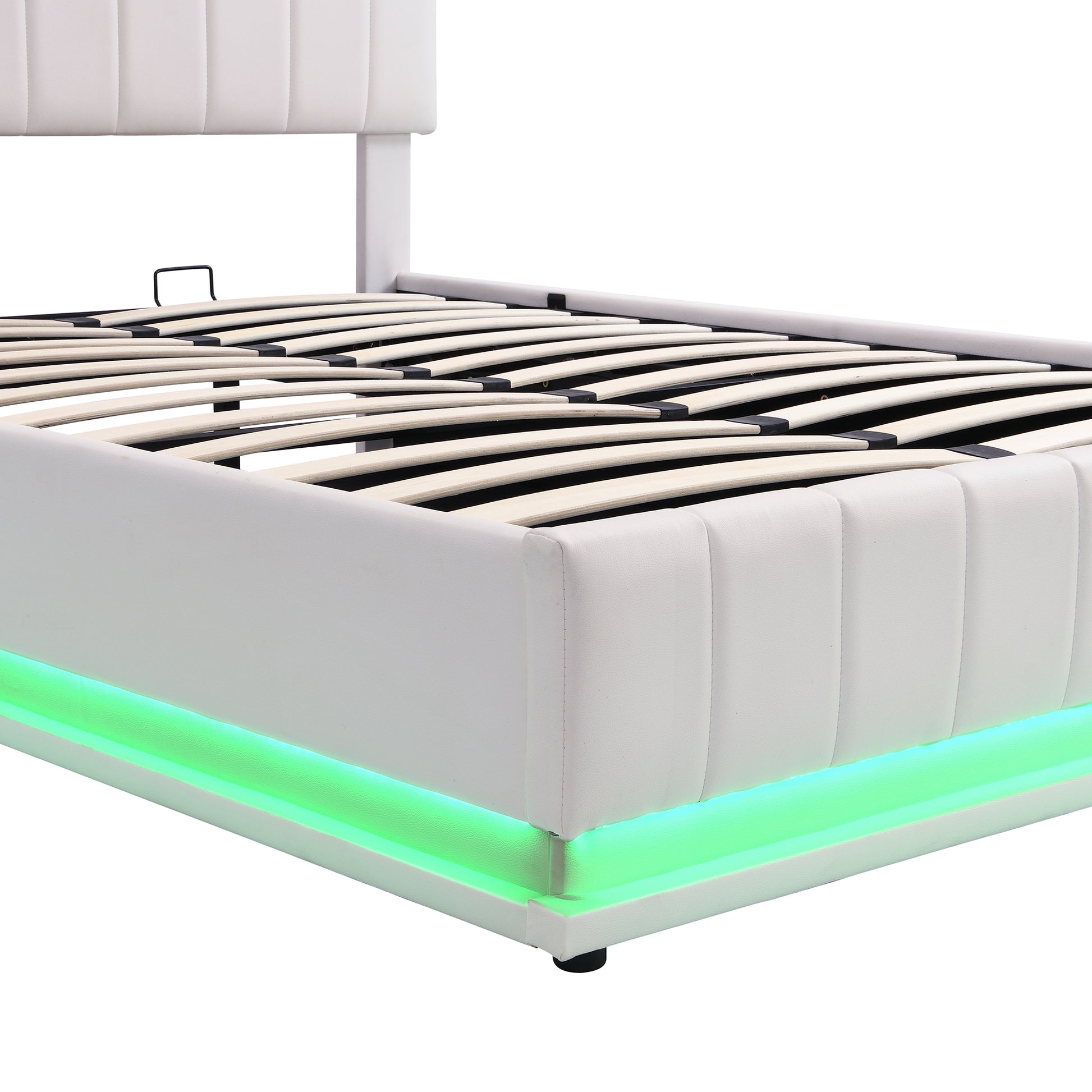Full Size Upholstered Bed With Hydraulic Storage System And Led Light, Modern Platform Bed With Sockets And Usb Ports, White White Pu Leather