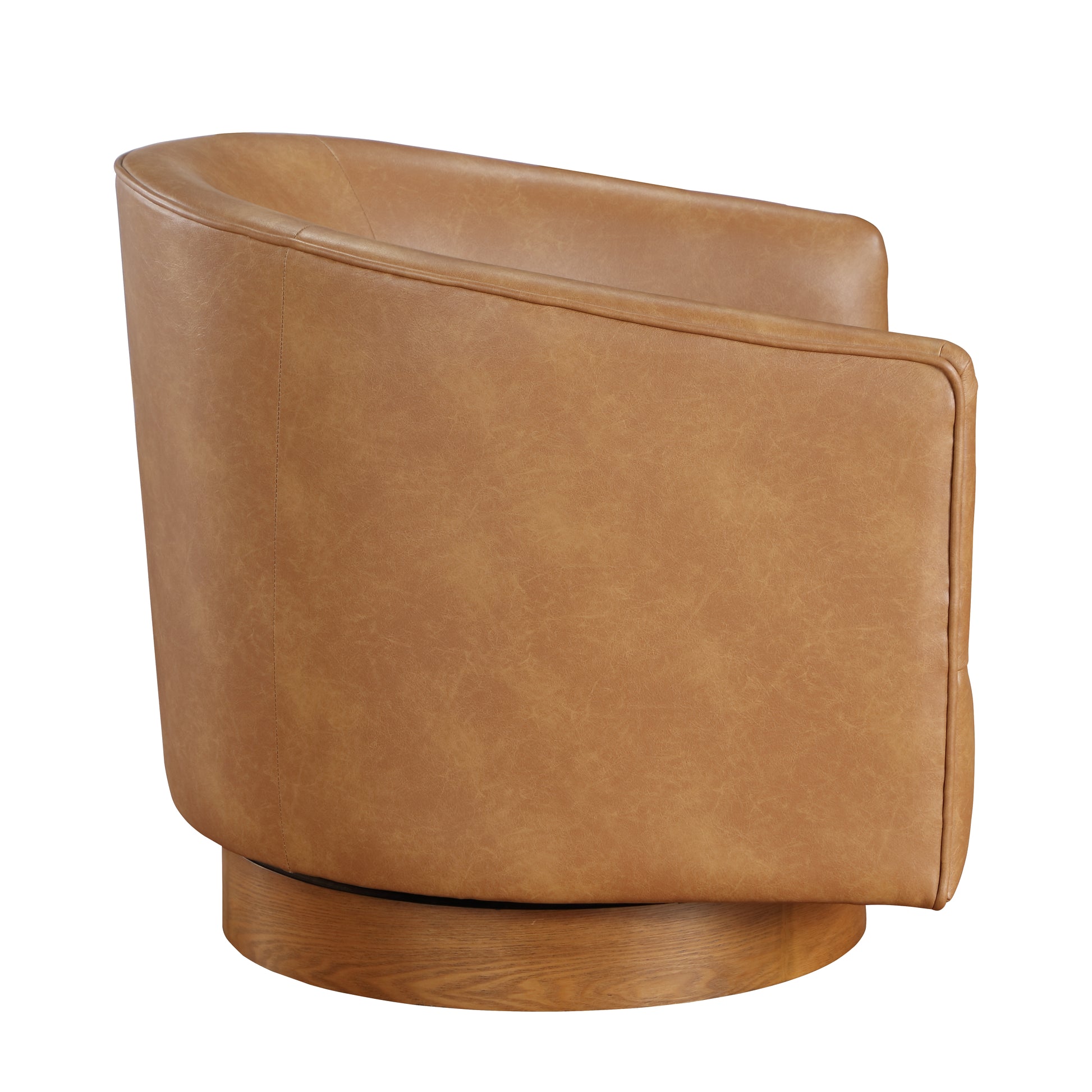 Maisy Saddle Faux Leather Wood Base Barrel Swivel Chair Brown Foam Polyester