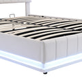 Queen Size Upholstered Bed With Hydraulic Storage System And Led Light, Modern Platform Bed With Sockets And Usb Ports, White White Pu Leather