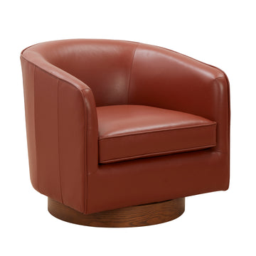 Tessa Caramel Top Grain Leather Wood Base Swivel Chair Caramel Foam Leather