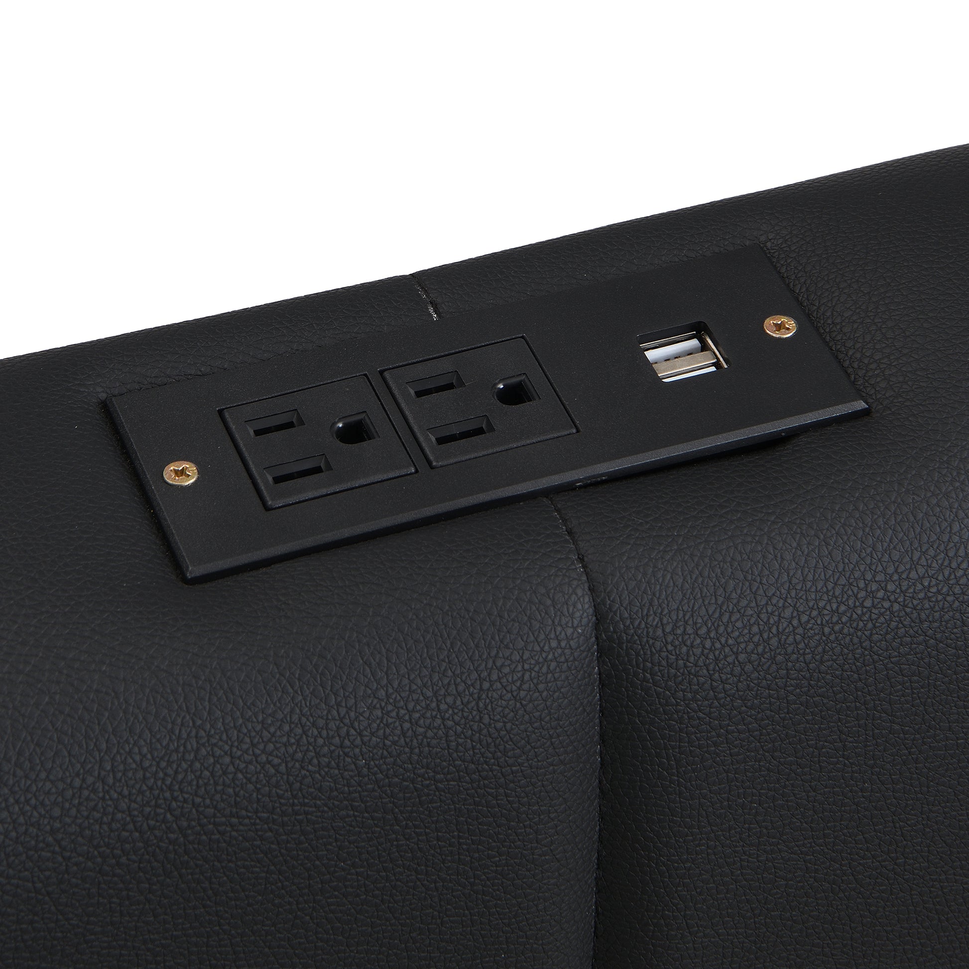 Queen Size Upholstered Bed With Hydraulic Storage System And Led Light, Modern Platform Bed With Sockets And Usb Ports, Black Black Pu Leather