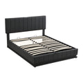 Queen Size Upholstered Bed With Hydraulic Storage System And Led Light, Modern Platform Bed With Sockets And Usb Ports, Black Black Pu Leather
