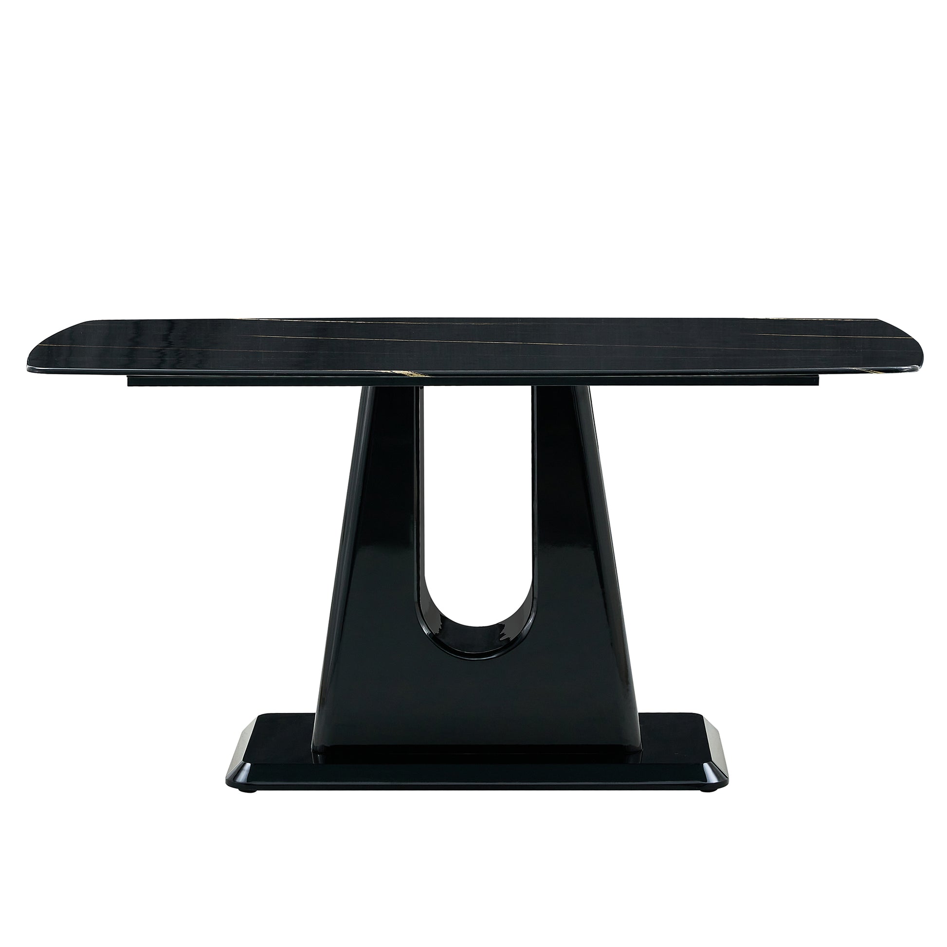 A Modern, Minimalist, And Luxurious Table. A Black Imitation Marble Tabletop With Mdf U Shaped Legs. Dining Table, Computer Table. For Restaurants And Living Rooms 63" * 35.4"* 30" F U Black Mdf Glass