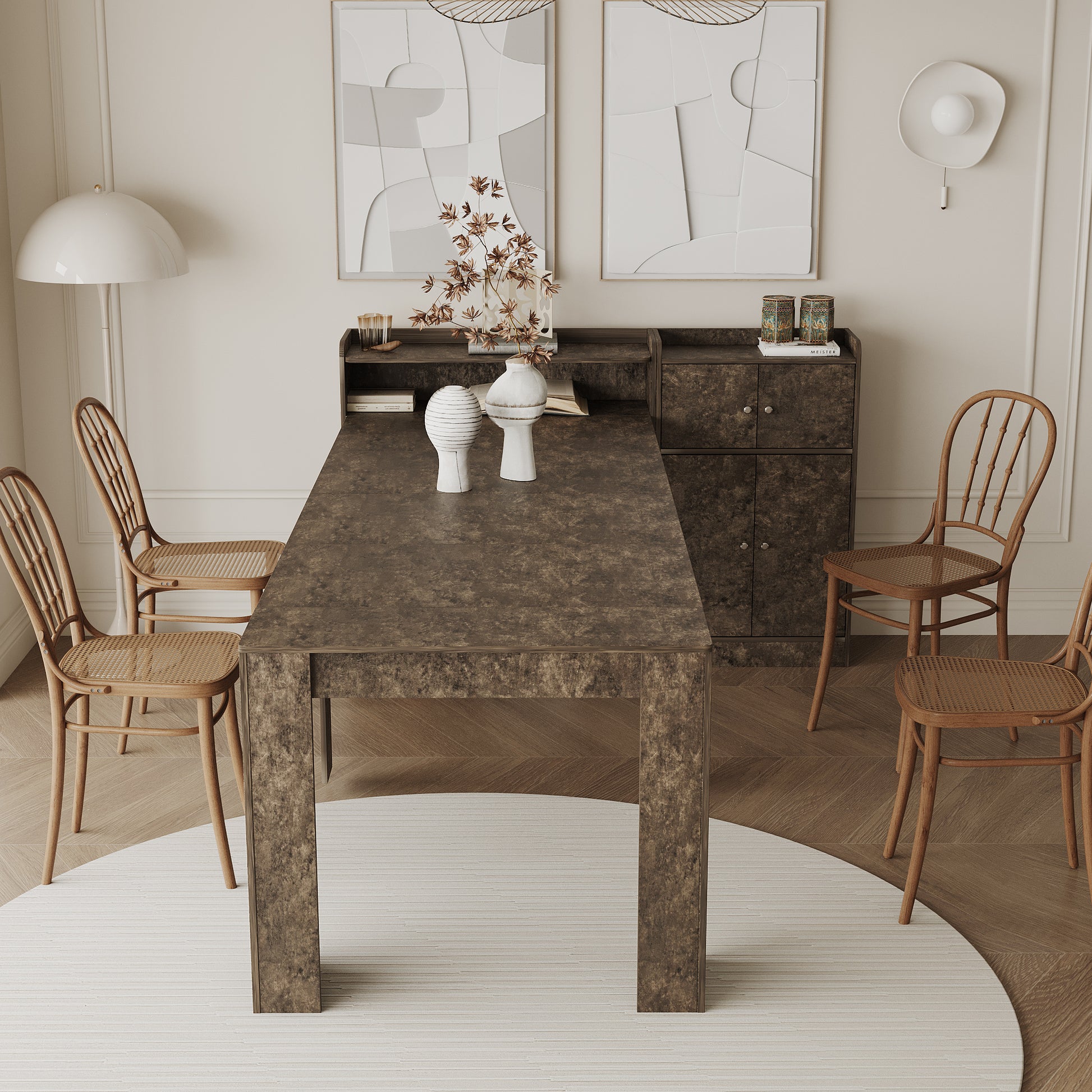 Modern Extendable Dining Table With Storage Marble Mdf