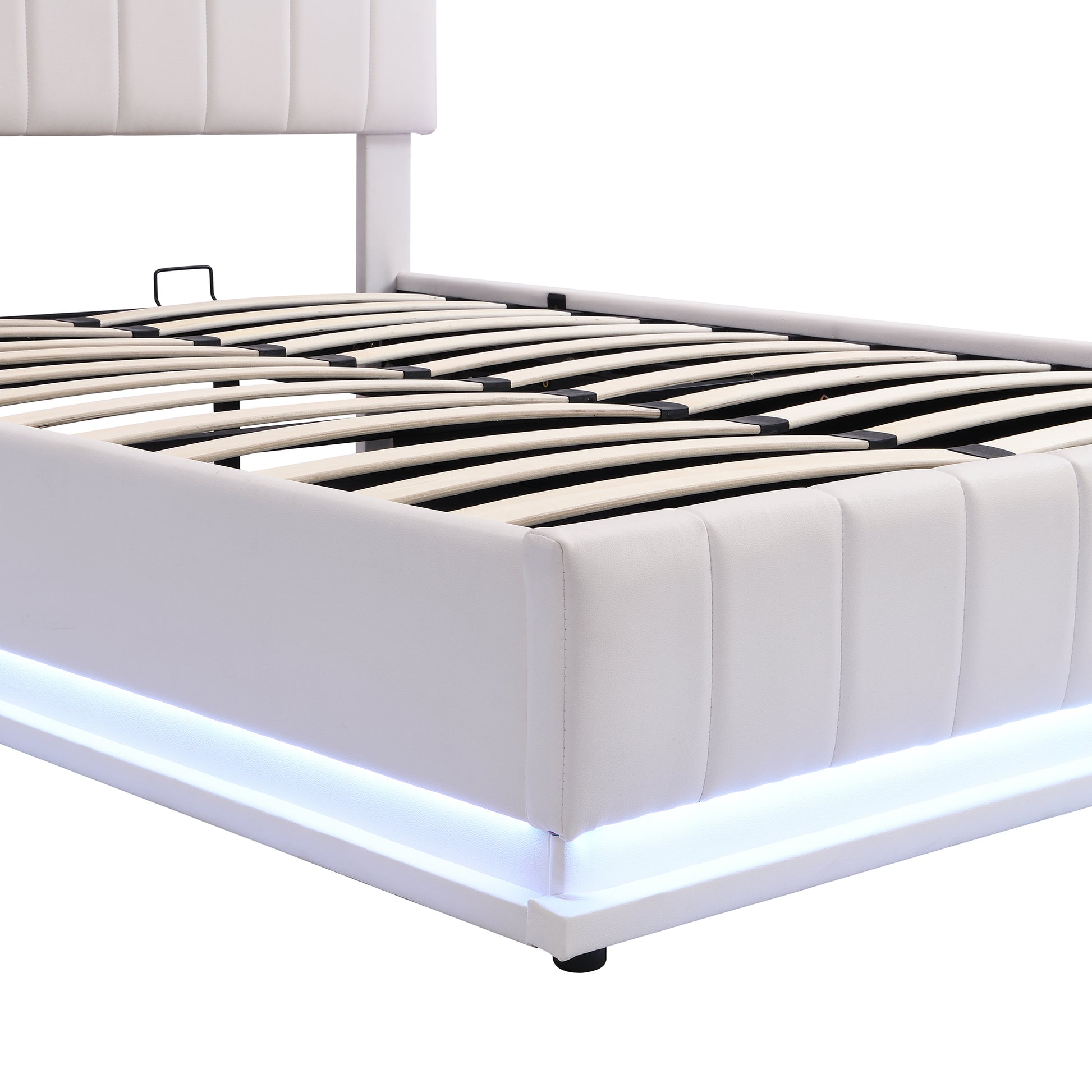 Full Size Upholstered Bed With Hydraulic Storage System And Led Light, Modern Platform Bed With Sockets And Usb Ports, White White Pu Leather