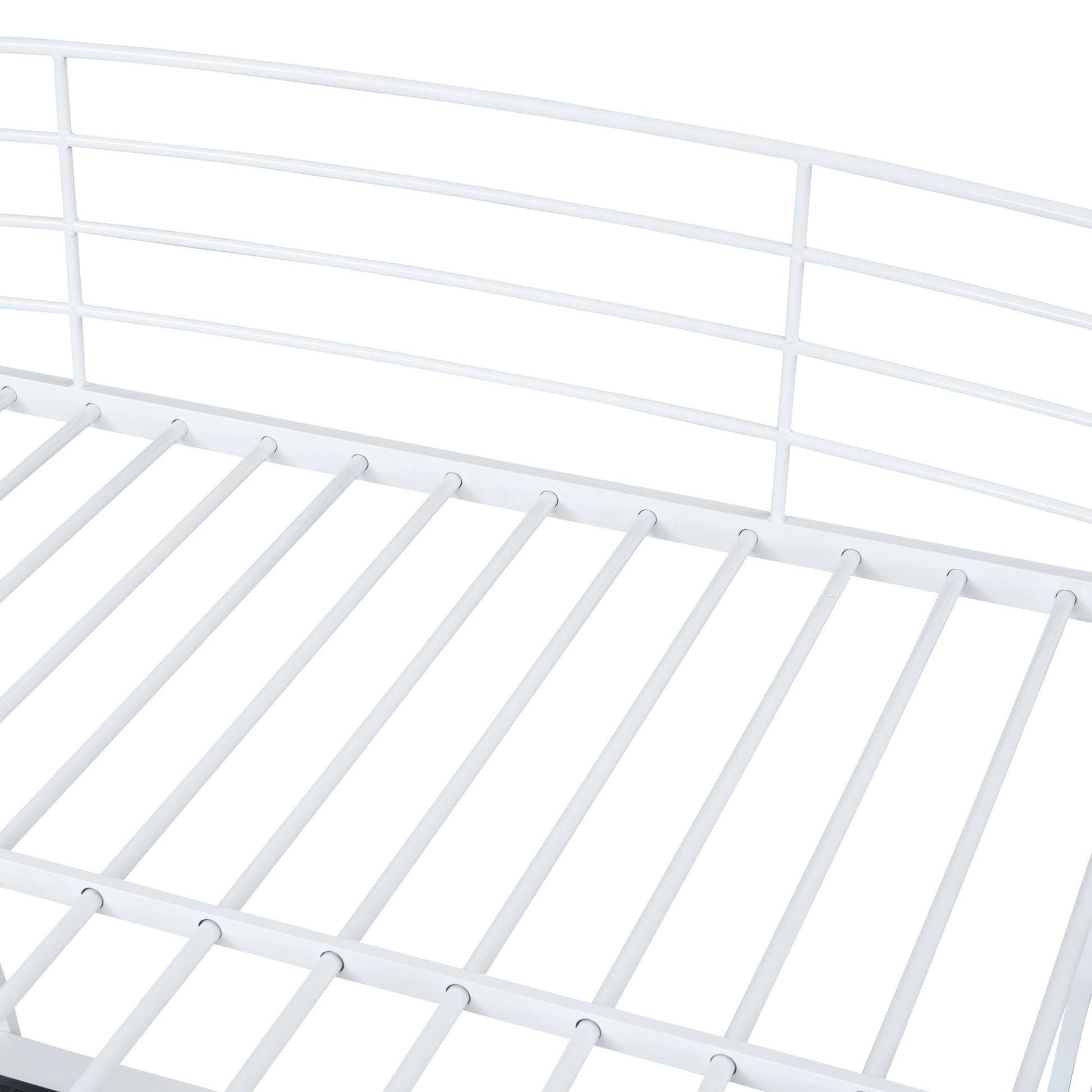 Full Size Loft Bed With 4 Layers Of Shelves And L Shaped Desk, Stylish Metal Frame Bed With A Set Of Sockets, Usb Ports And And Wireless Charging, White White Metal