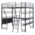 Full Size Loft Bed With 4 Layers Of Shelves And L Shaped Desk, Stylish Metal Frame Bed With A Set Of Sockets, Usb Ports And Wireless Charging, Black Black Metal
