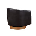 Maisy Brown Faux Leather Wood Base Barrel Swivel Chair Brown Foam Polyester