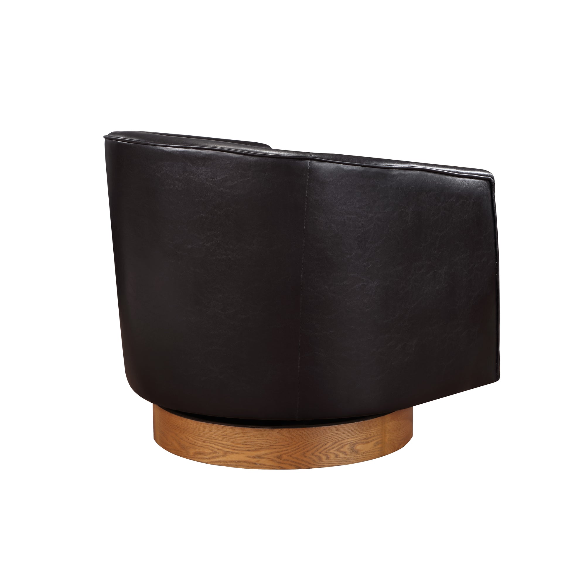 Maisy Brown Faux Leather Wood Base Barrel Swivel Chair Brown Foam Polyester