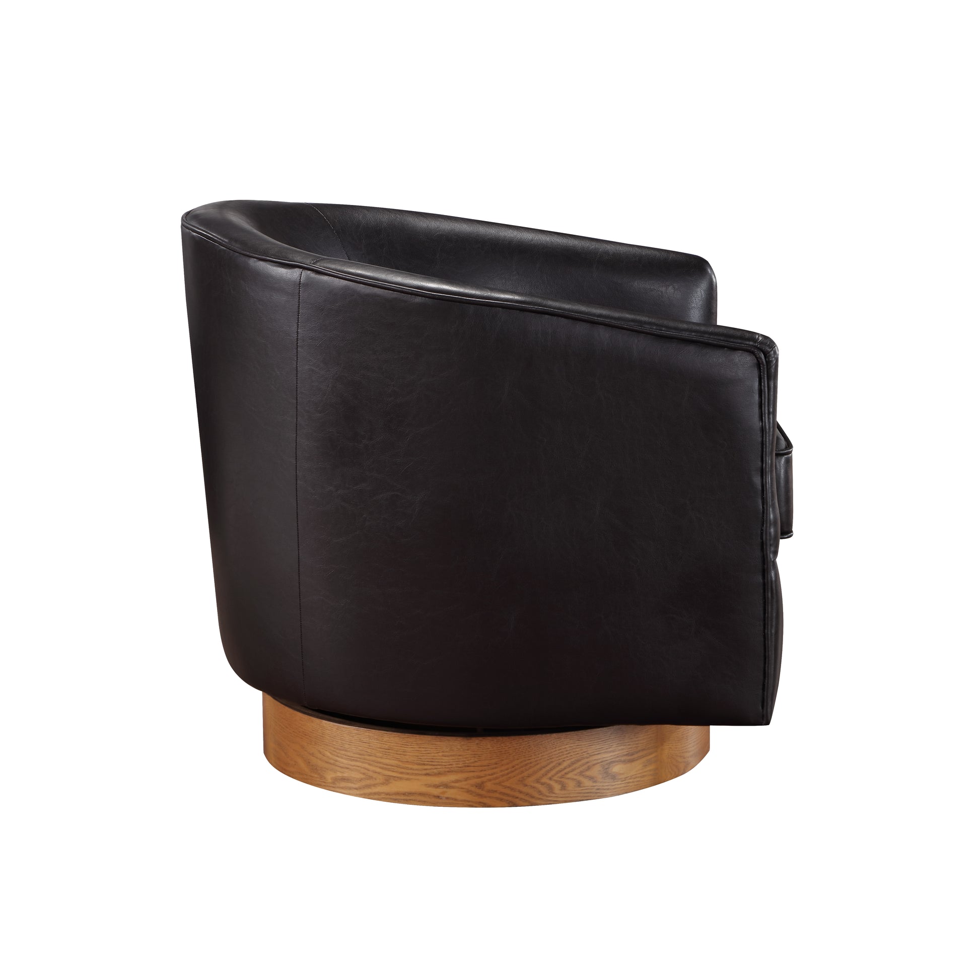 Maisy Brown Faux Leather Wood Base Barrel Swivel Chair Brown Foam Polyester