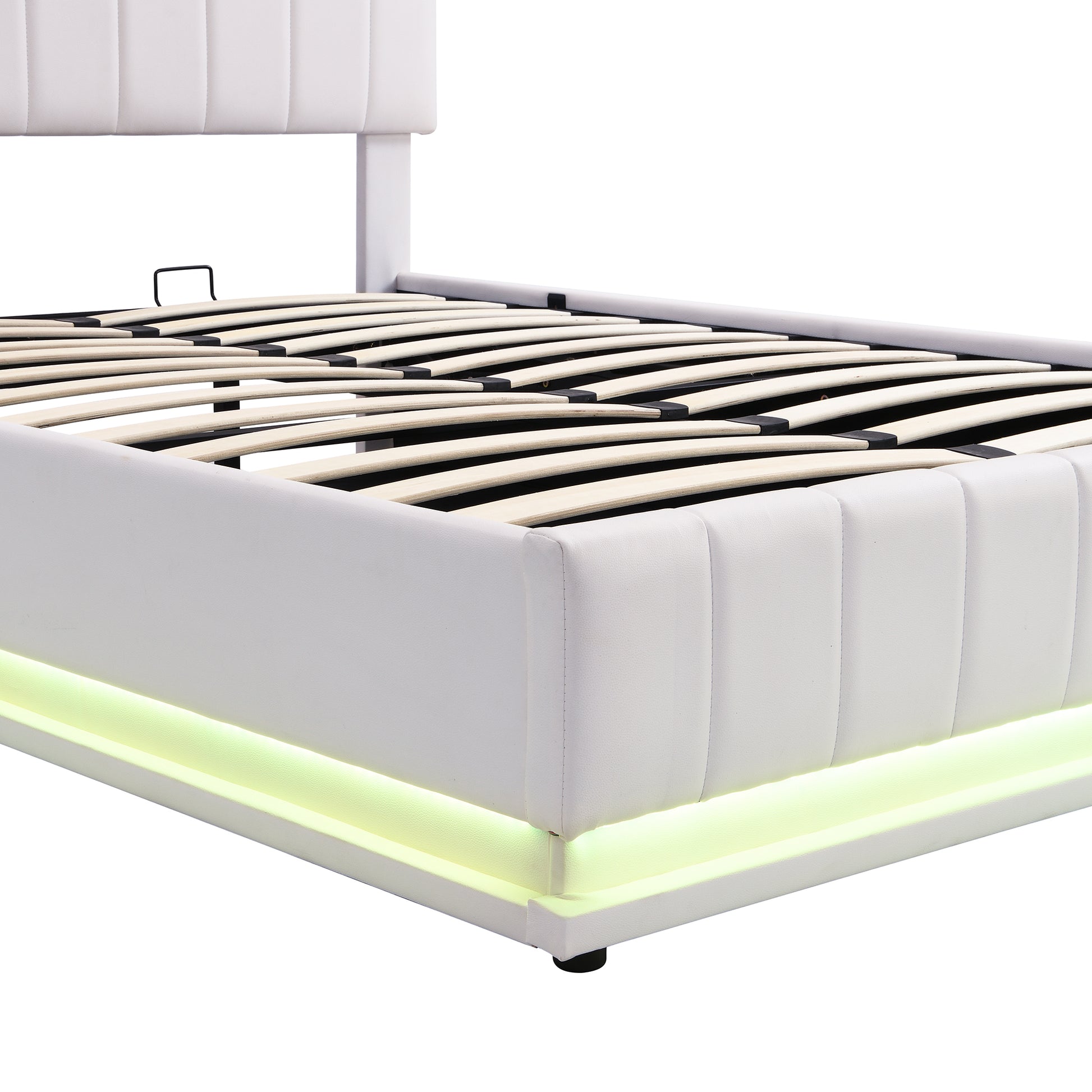 Full Size Upholstered Bed With Hydraulic Storage System And Led Light, Modern Platform Bed With Sockets And Usb Ports, White White Pu Leather
