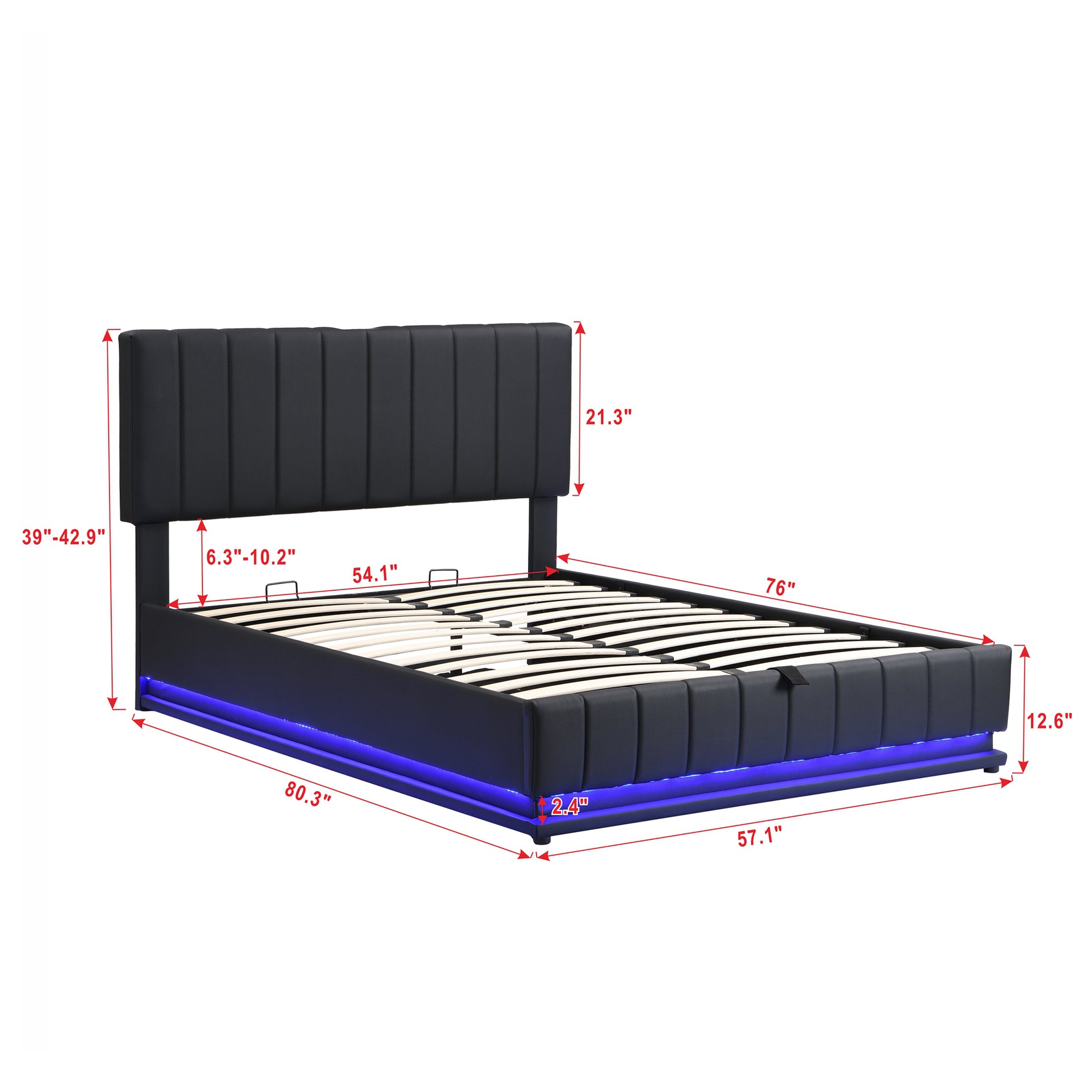 Full Size Upholstered Bed With Hydraulic Storage System And Led Light, Modern Platform Bed With Sockets And Usb Ports, Black Black Pu Leather