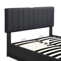 Full Size Upholstered Bed With Hydraulic Storage System And Led Light, Modern Platform Bed With Sockets And Usb Ports, Black Black Pu Leather