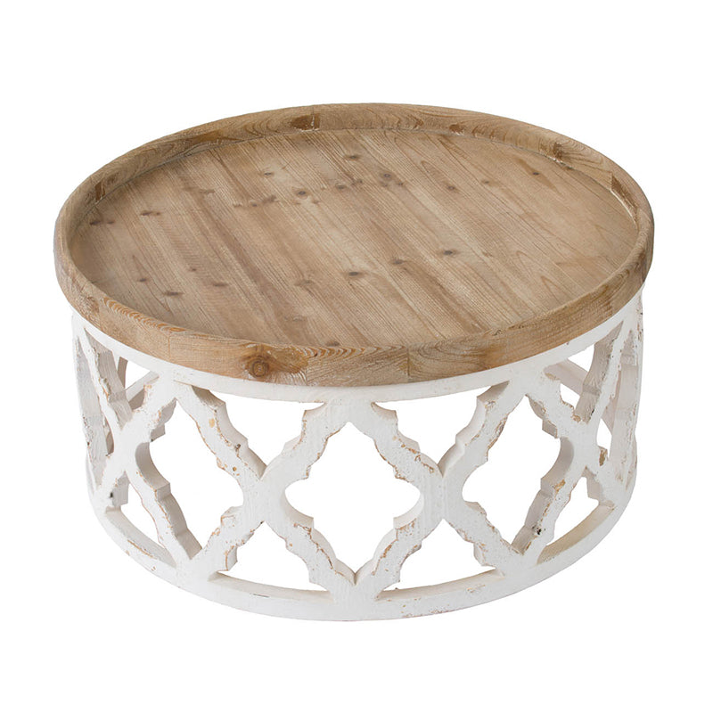 31.9X31.9X15.7" Rustic Round Wooden Coffee Table, White White Primary Living Space Antique,Farmhouse,Rustic,Traditional,Transitional Fir Wood